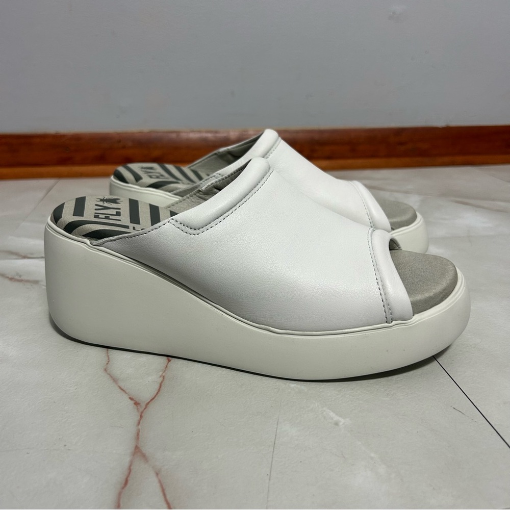 Fly London White Wedge Sandals